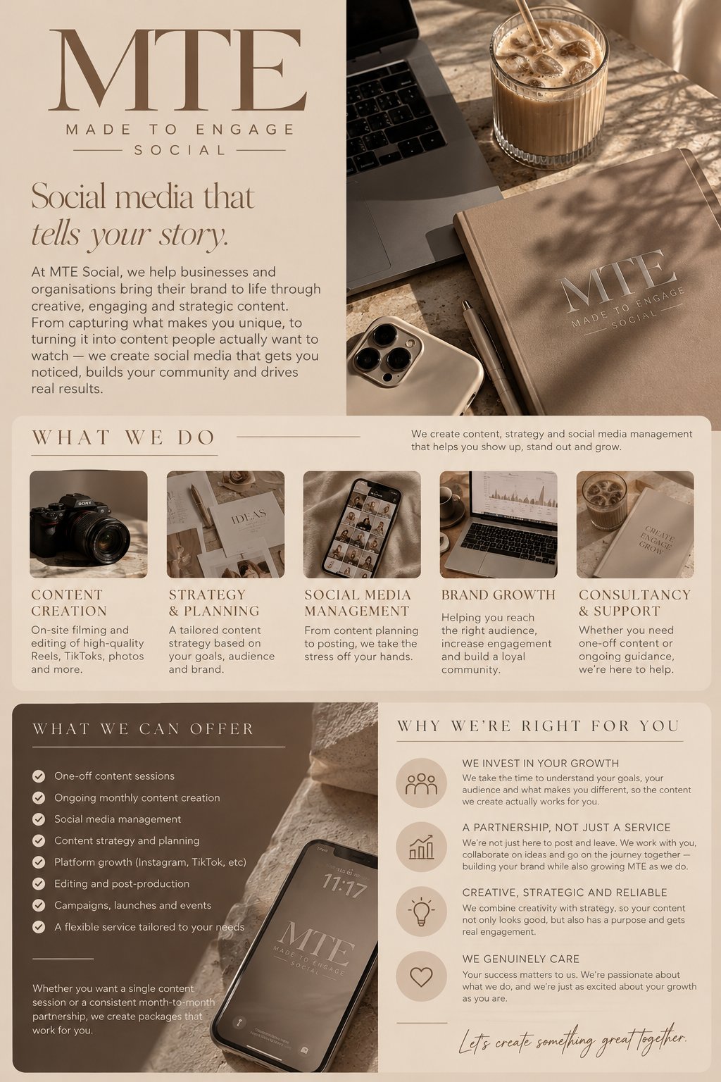 MTE Social warm beige editorial branding and desk inspiration